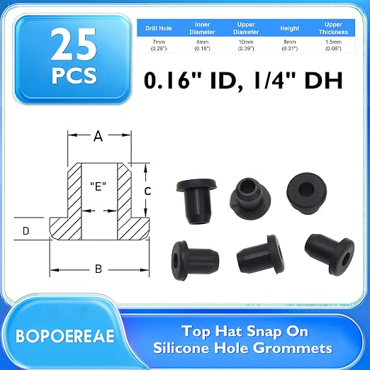 25 Pcs 1/4" Drill Hole, 3/16" ID Silicone Rubber Grommets - Image 9