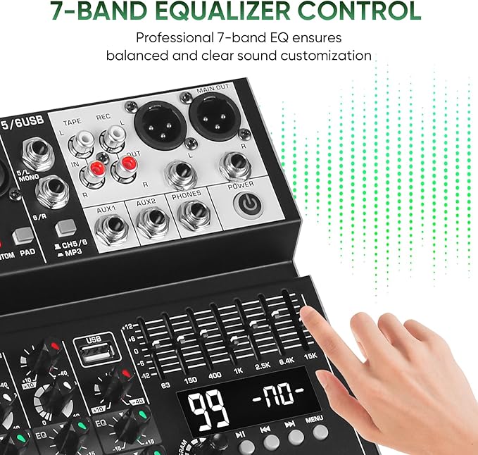 Audio Mixer 6 Channel Sound Mixer Console, Professional Music Mixing Board DJ - Image 3