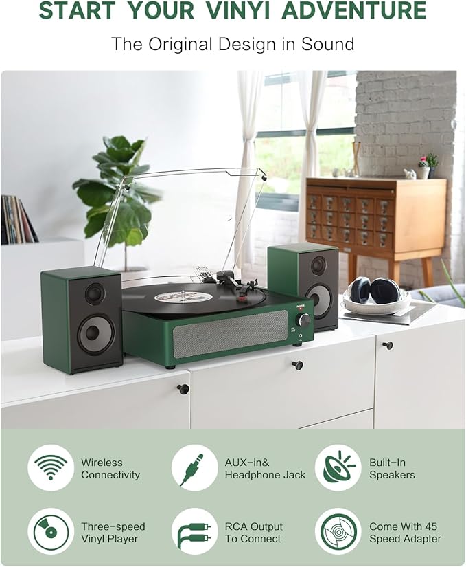 Vinyl Record Player with Speakers & Wireless Receiver Turntable - Image 6