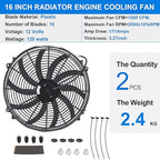 2PCS 16 Inch Universal Slim Fan Push Pull Electric Radiator Cooling 12V 120W - Image 2