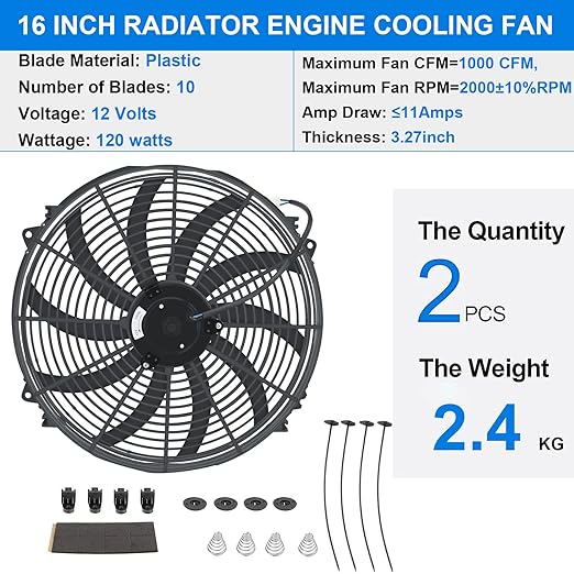 2PCS 16 Inch Universal Slim Fan Push Pull Electric Radiator Cooling 12V 120W - Image 2
