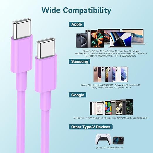 60W USB C to C Cable iPhone 15 Fast Charging Cable, 6ft Long USB-C to USBC - Image 6