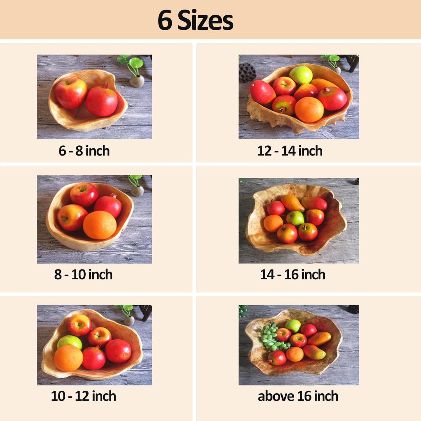 Wooden Bowl Decorative Natural Wood Fruit Bowl, Irregular Creative Wood Bowls, Rustic Hand Carved Candy Snack Keys Serving Bowls for Home Decor (6"-8" Diameter)