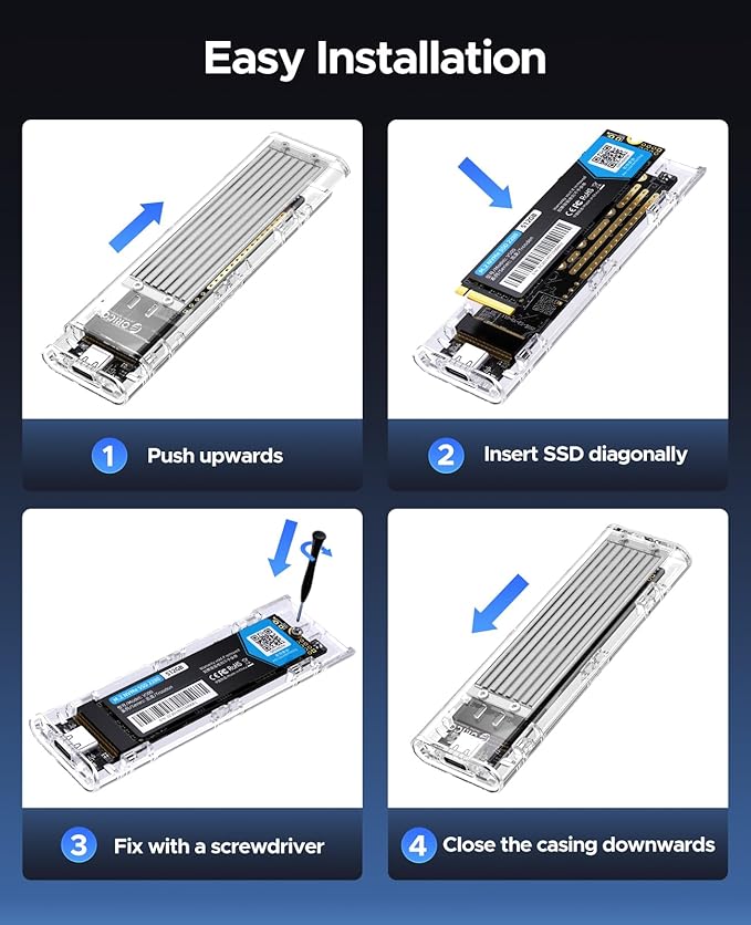 ORICO M.2 NVMe SSD Enclosure, USB 3.2 Gen 2, Transparent External Solid State - Image 6