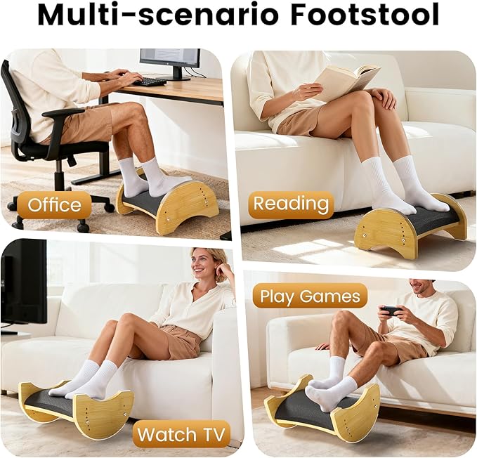 Bamboo Foot Rest for Under Desk at Work, Reversible Ergonomic Rocking Office - Image 6