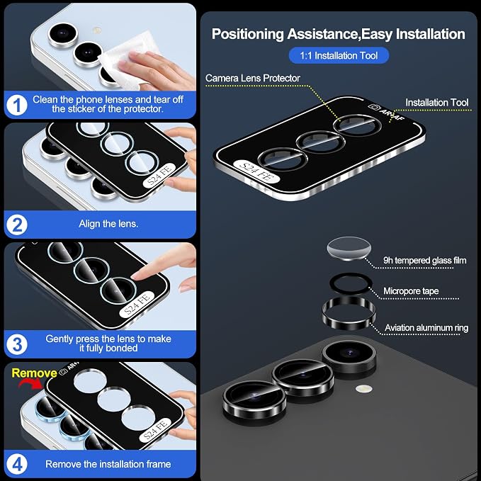 for Samsung Galaxy S24 FE Camera Lens Protector, Individual Metal Ring Tempered - Image 6