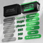 12V 200Ah LiFePO4 Lithium Battery Built-in 200A BMS, Max.2560Wh Energy - Image 2