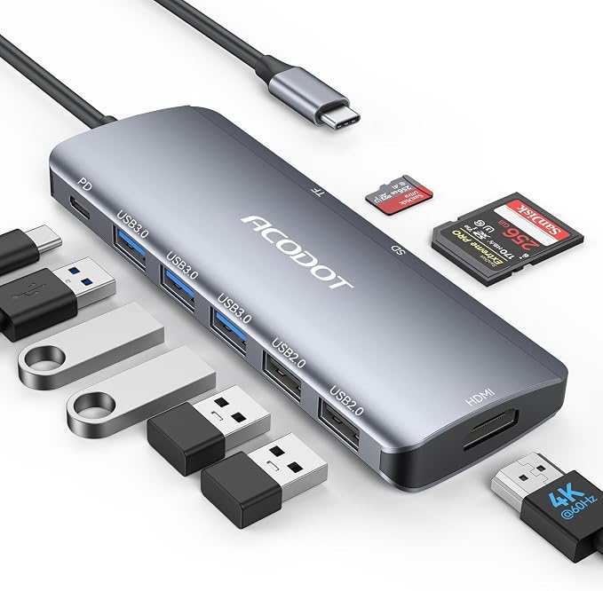 USB C Hub, Acodot 9 in 1 Type C Hub Adapter Portable Docking Station Aluminum - Image 4