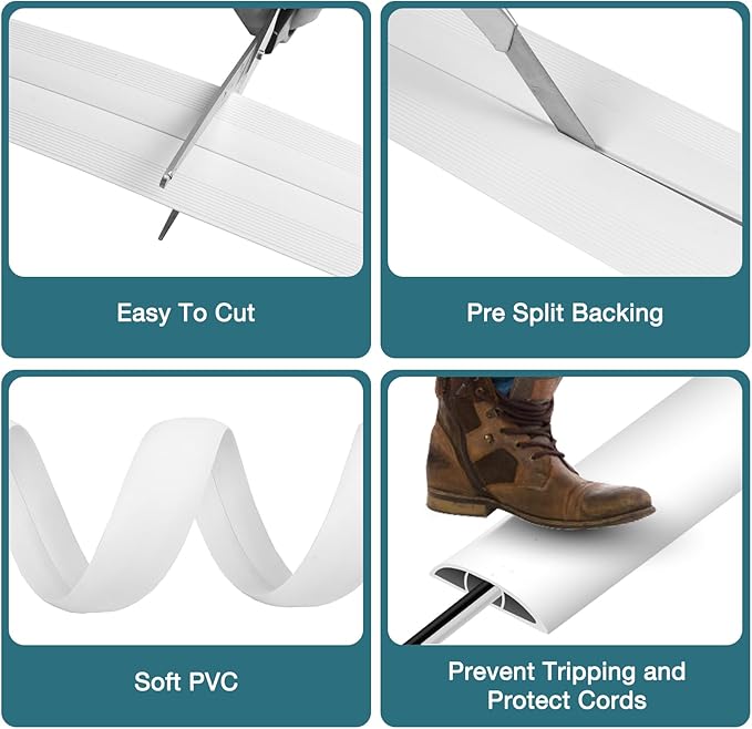 Floor Cord Cover, Cable Protector, 0.63W x 0.31H inches, Wire Cover - Image 3