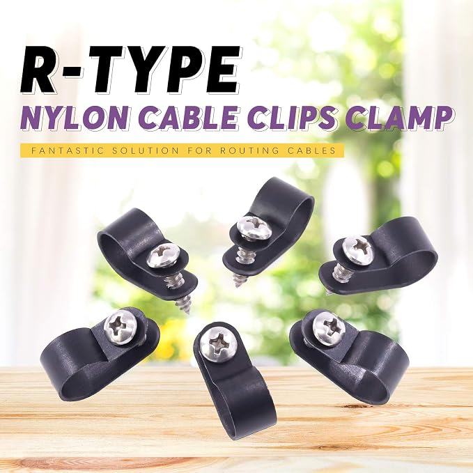 Swpeet 120 Pack Black 1/2 Inch Nylon Plastic R-Type Cable Clips Clamp Kit - Image 4