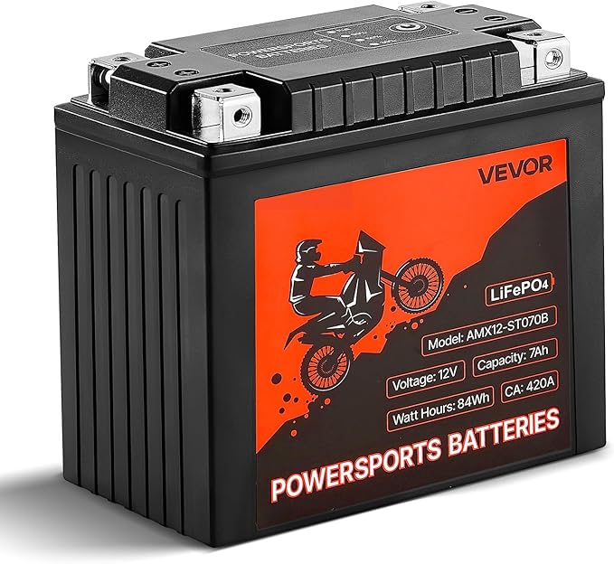 VEVOR Motorcycle Battery, 12 Volt 7Ah, LiFePO4 Lithium Pre-Charged Powersports by VEVOR