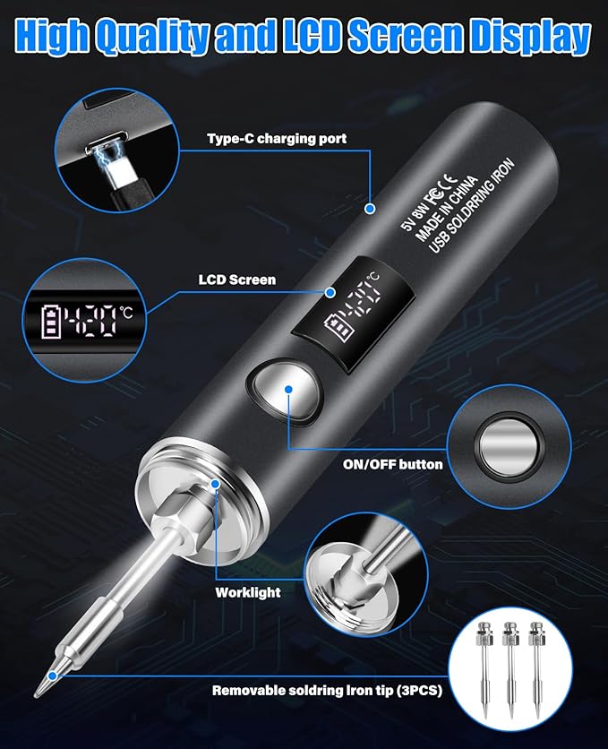 Cordless Soldering Iron Kit, 1400mAh Rechargeable Portable Cordless Soldering - Image 5