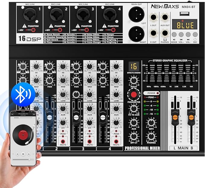 Professional Audio Mixer, 4 Channel Audio Interface Sound Board Mixing Console by PROFESSIONALAUDIOEQUIPMENT