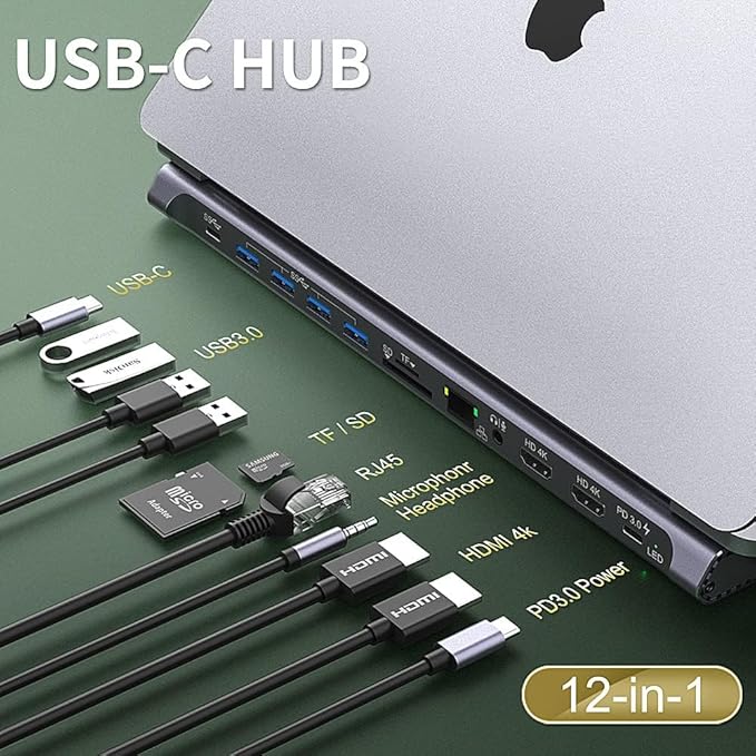 USB C Docking Station, Onten USB-C to Dual HDMI Adapter HUB .12-in-1 USB-A 3.0 - Image 7