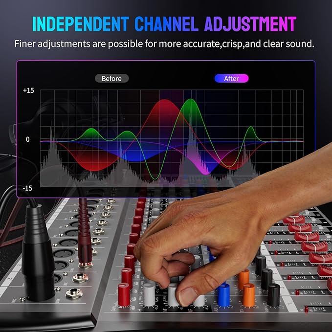 Professional DJ Audio Mixer, 12 Channel Audio Mixer, USB Interface, 12 XLR - Image 4