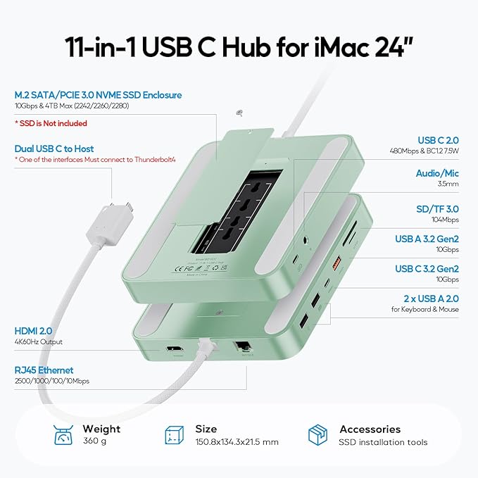 Upgraded 11 in 1 USB C Hub for iMac 24 inch USB Hub 2021 2023 2024 Support M.2 - Image 2