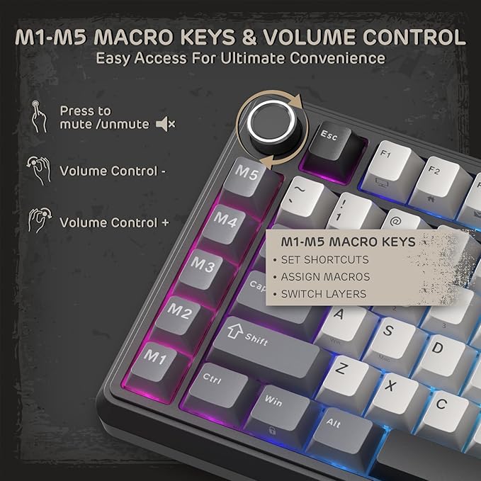 RK ROYAL KLUDGE L75 Gasket Mount Mechanical Keyboard w/Knob/Macro Keys & - Image 4