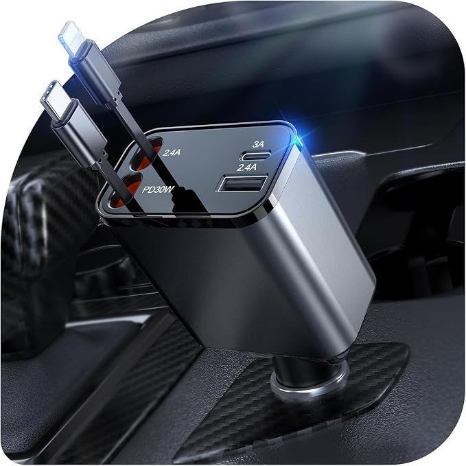 69W Retractable Car Charger, 4-in-1 Fast Car Phone Charger by CSODINCE