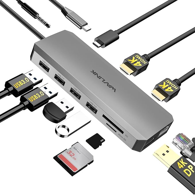 WAVLINK USB C Docking Station Dual Monitor, USB-C Hub Laptop Triple Display by WAVLINK%C2%AE