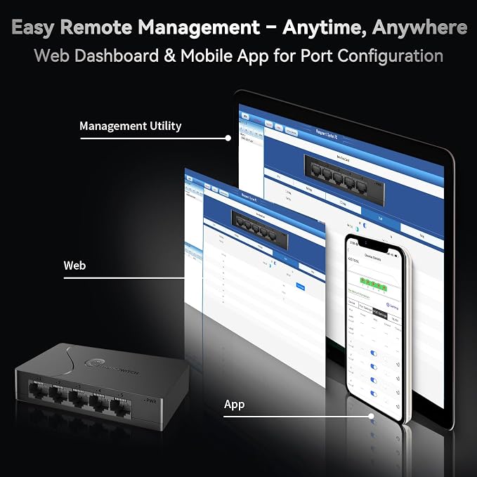 5 Port Easy Smart Managed Ethernet Switch Gigabit Switch, Network Hub, Ethernet - Image 3