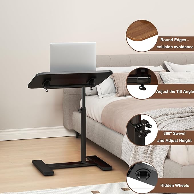 Adjustable Height C Shaped Side Table, 360°Swivel Overbed Table, Top Tilting - Image 6