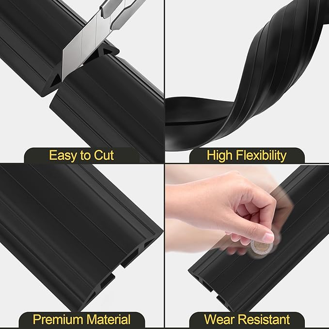 MYFAMIREA 10FT Floor Cord Cover Heavy Duty Cable Cover Protector 3 Channels - Image 4
