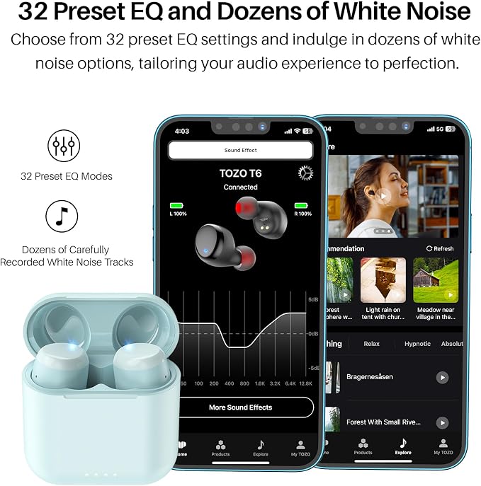 TOZO T6 Wireless Earbuds, Stereo Sound in Ear Headphones, 50 Hours Playtime - Image 3