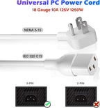 Adoreen 2 Ft Computer TV Replacement Power Cord White, Low Profile Flat Plug - Image 4