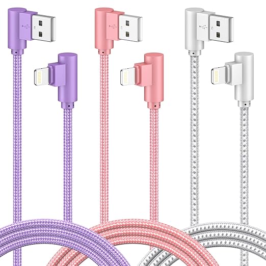 iPhone Charger 3 Pack 10FT USB A to Lightning Cables 90 Degree Charge Cable MFi by SAVEANGLEiPhoneCharger