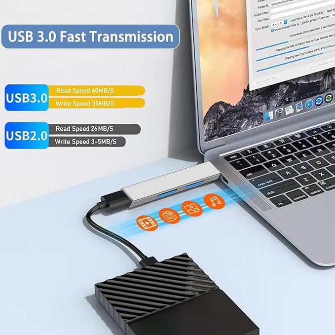 USB 3.0 Hub, VIENON Aluminium 3-Port USB Hub USB Splitter USB Expander - Image 4