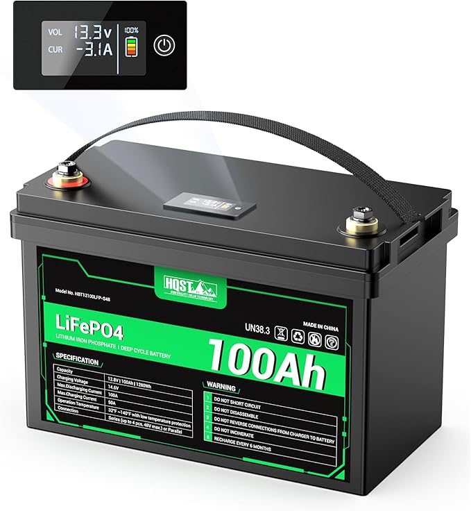 HQST 12 Volt 100Ah Lithium Iron Phosphate Battery by HQST