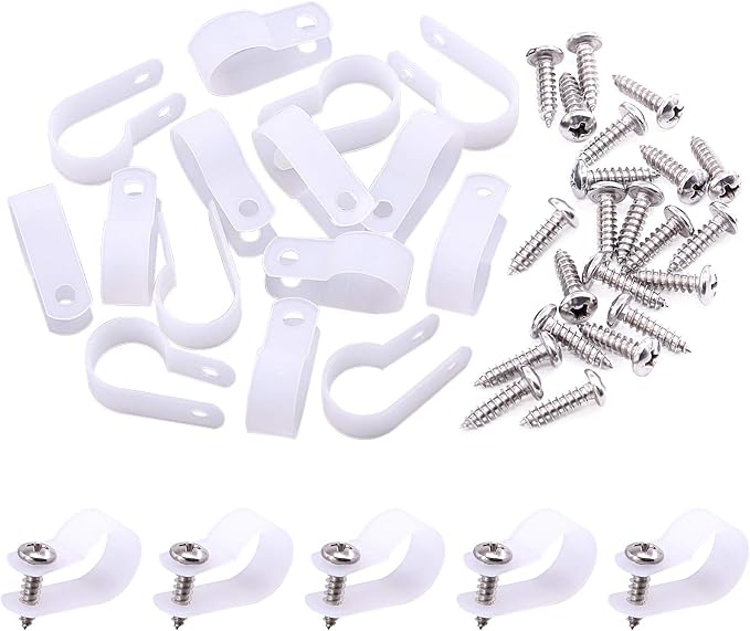 Swpeet 120 Pack White 5/8 Inch Nylon Plastic R-Type Cable Clips Clamp Kit by Swpeet