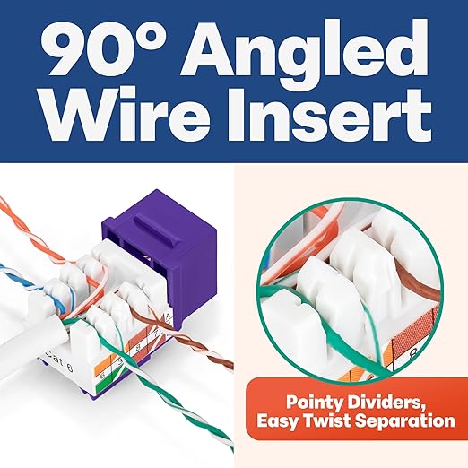 Everest 90° Angled RJ45 Cat6 Keystone Jacks 20-Pack in Purple - Image 3