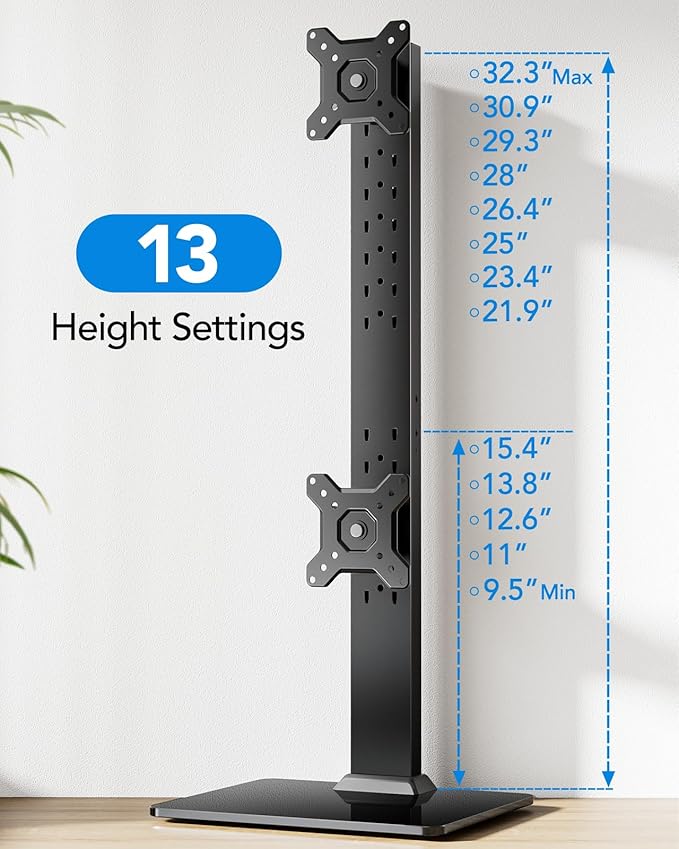 HUANUO Dual Monitor Stand for 13 to 34 Inch, Max Load 44 lbs, Vertical Monitor - Image 3