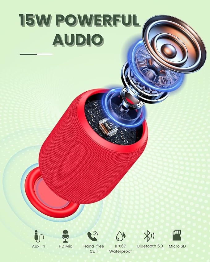 NOTABRICK Bluetooth Speakers, 15W Portable Speakers Bluetooth Wireless V5.0 - Image 3
