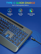 Wireless Keyboard with 7 Colored Backlit, Wrist Rest, Phone Holder, - Image 4