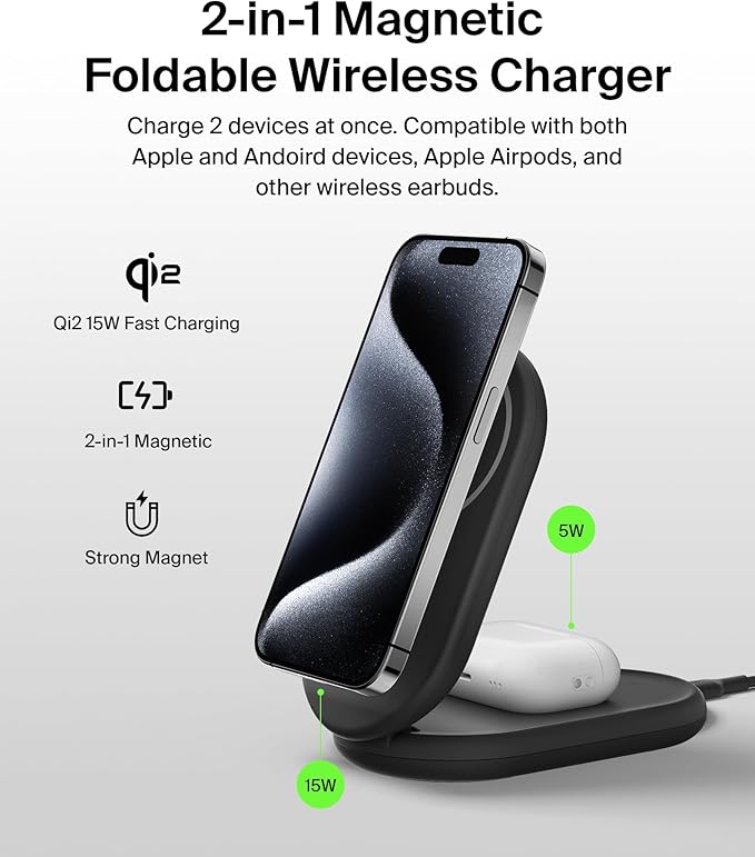 Belkin MagSafe-Compatible Charger, 2-in-1 Magnetic Foldable Charger 15W - Image 2