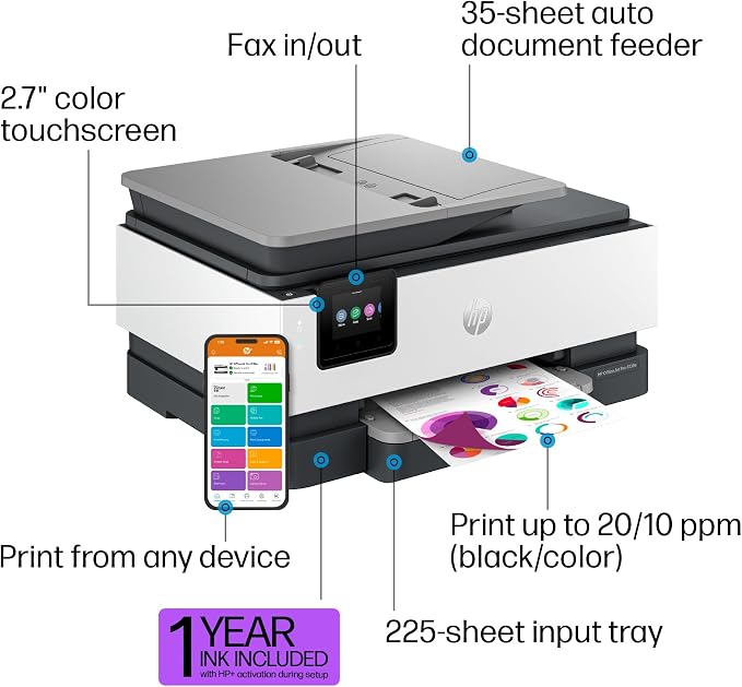 HP OfficeJet Pro 8139e Wireless All-in-One Color Inkjet Printer, Duplex - Image 6