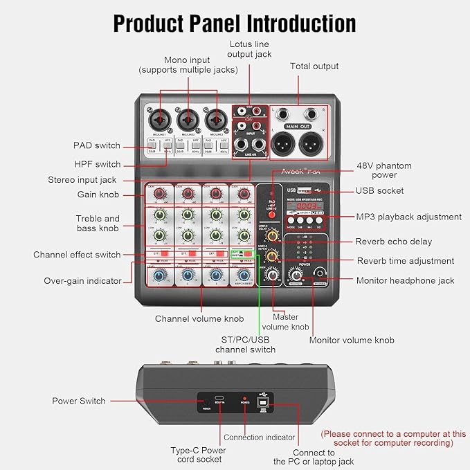 Aveek Professional Audio Mixer, Sound Board Mixing Console - Image 7