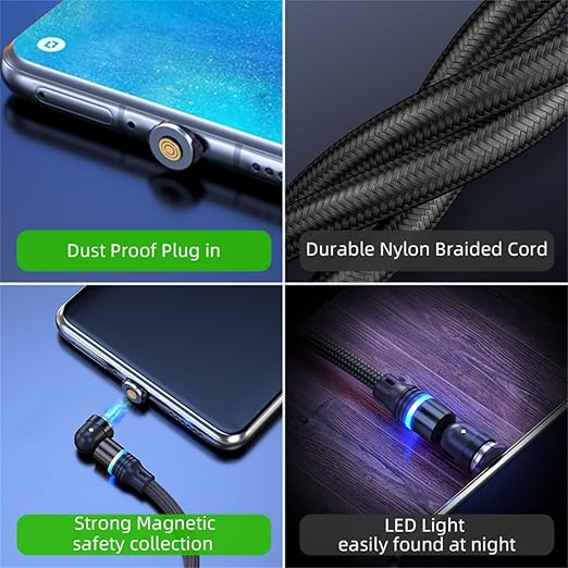 Magnetic Charging Cable 540° Rotation Magnet Phone Charger USB C Cable 3A Fast - Image 4