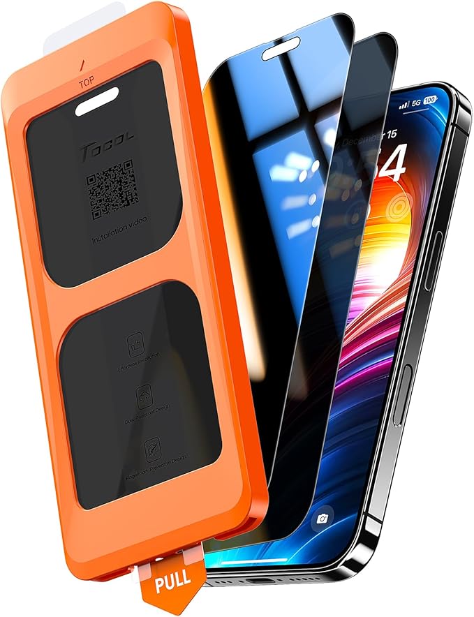 TOCOL for iPhone 16 Plus 15 Plus Privacy Screen Protector True 25°Anti Spy 9H+ by TOCOL