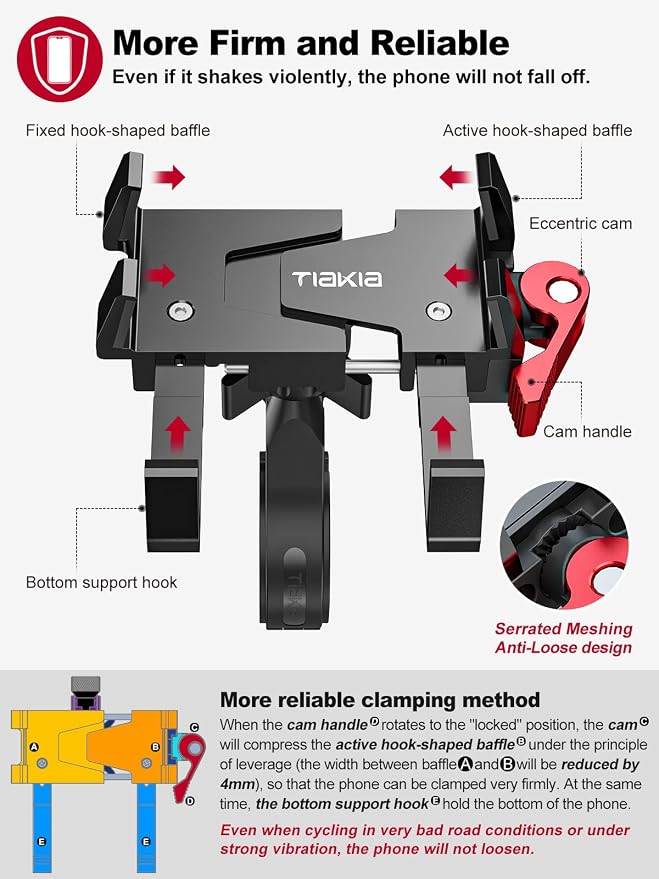 Tiakia Bike Phone Mount Holder, Aluminum Motorcycle Phone Mount, Handlebar - Image 4