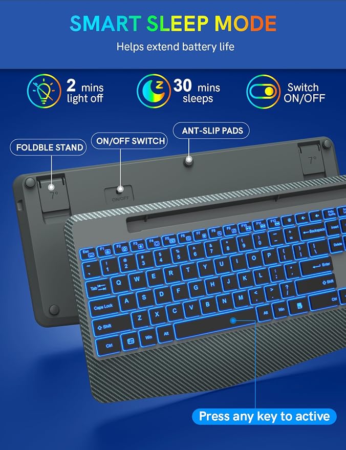 Wireless Keyboard with 7 Colored Backlit, Wrist Rest, Phone Holder, - Image 8