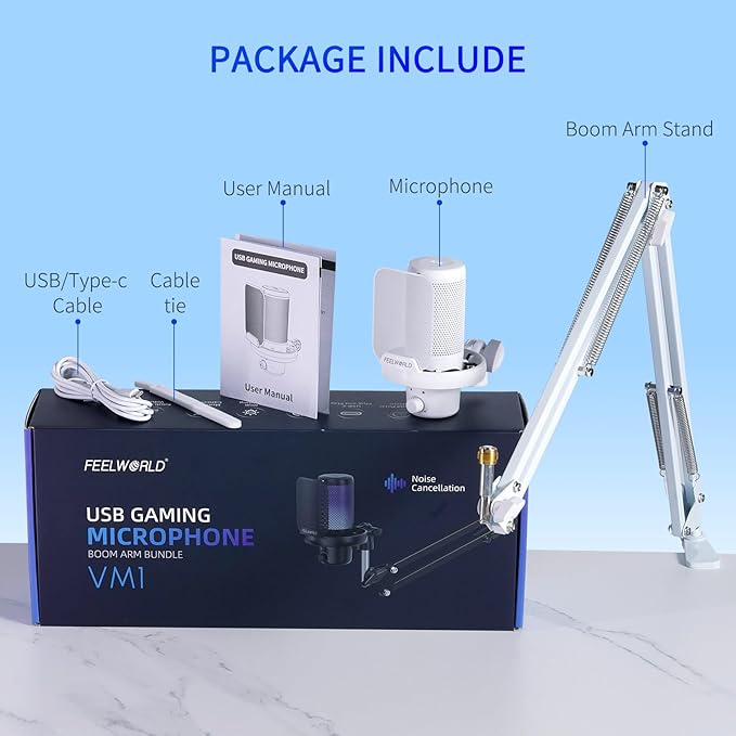 FEELWORLD VM1 White Gaming PC USB Microphone Condenser Mic - Image 7