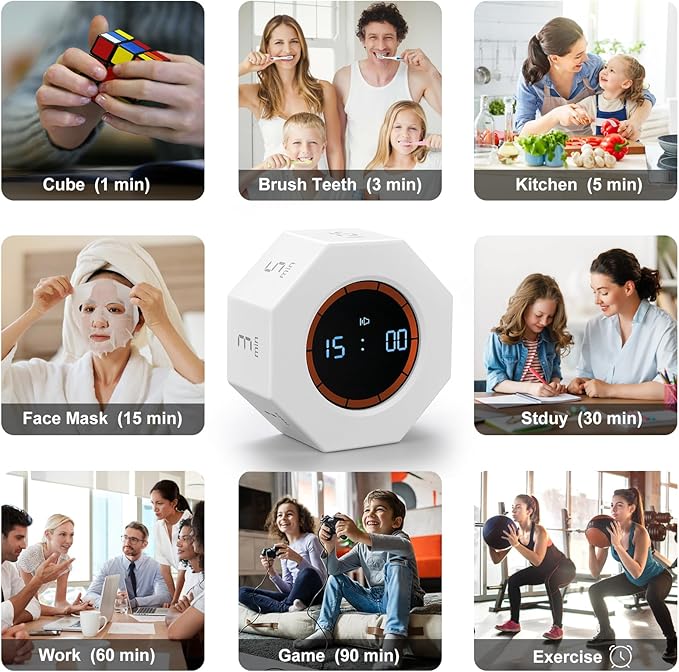 Rechargeable Pomodoro Timer, 8-Angle Auto-Rotating Screen - Image 5