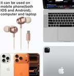 Pink USB C Headphones for Women Girls, Cute Wired Type C Earbuds - Image 3