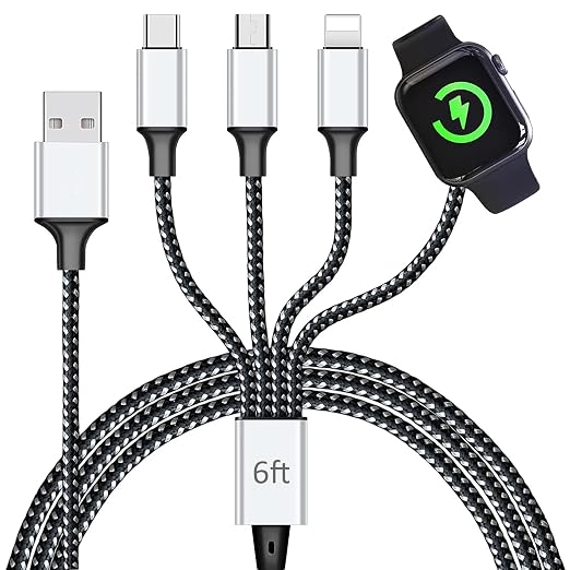 Multi Charging Cable for Apple Watch, Magnetic Wireless Charger, 4 in 1 Nylon by top-up