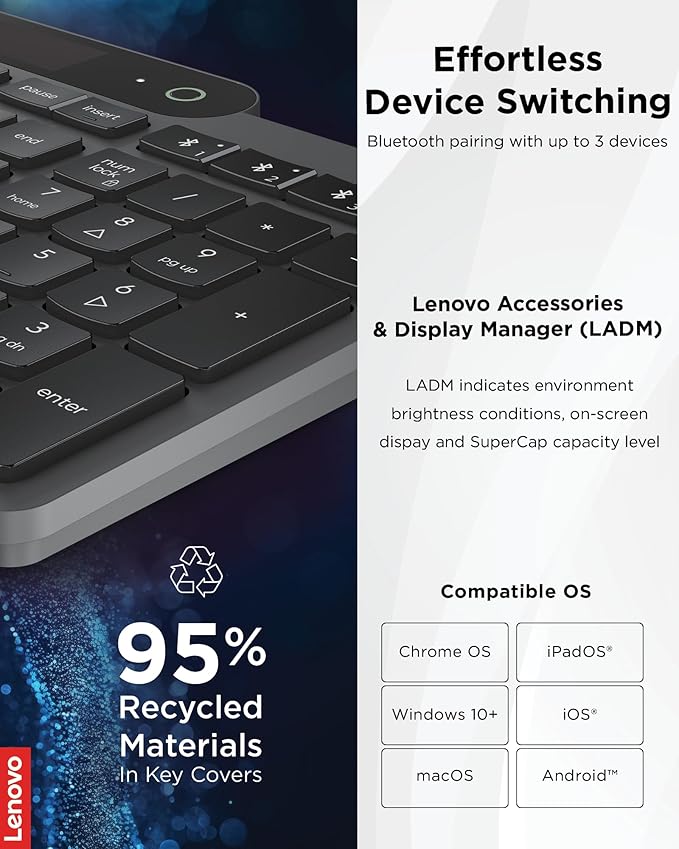 Lenovo 800 Self-Charging Bluetooth Keyboard, Uses Ambient Light - Image 4