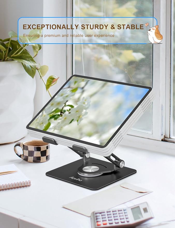Tablet Stand 360° Rotating Aluminum Holder, Adjustable, Portable and Foldable - Image 2