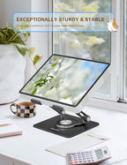 Tablet Stand 360° Rotating Aluminum Holder, Adjustable, Portable and Foldable - Image 2